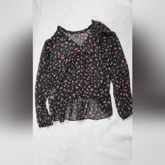 NWOT! Sheer Metallic Women's Zara Spring Peplum Floral Boho Blouse Medium - Picture 8 of 15